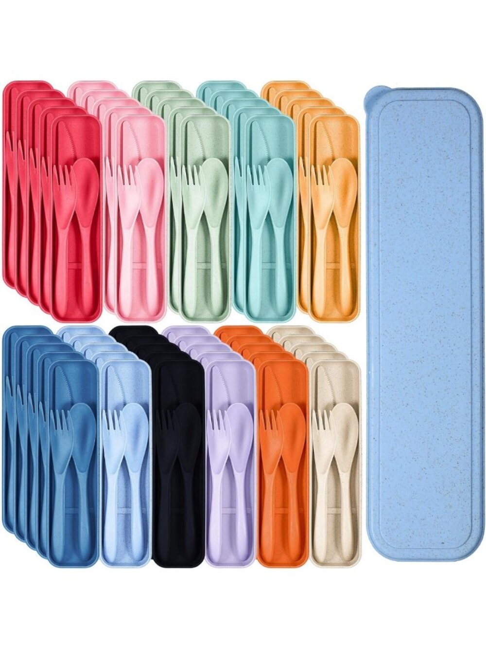 Colorful Reusable Travel Utensils Set - 55 Sets with Case, Eco-Friendly Dining